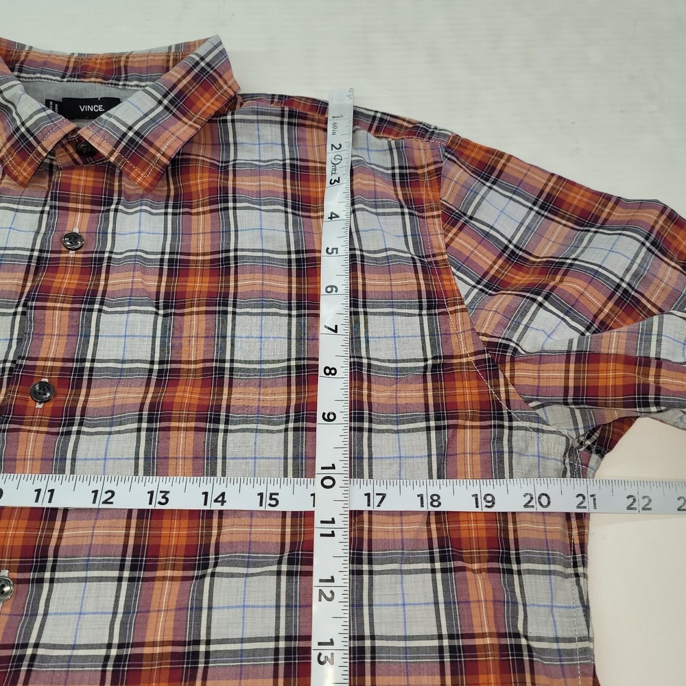 Vince Shirt Mens‎ L Orange Plaid Cotton Lightweight Long Sleeve Casual Office - Picture 9 of 11
